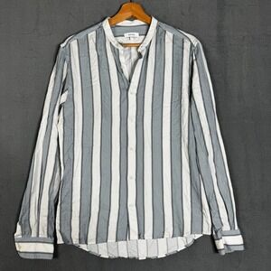 Reiss White and Navy Vertical Stripe Casual Button-Down Shirt